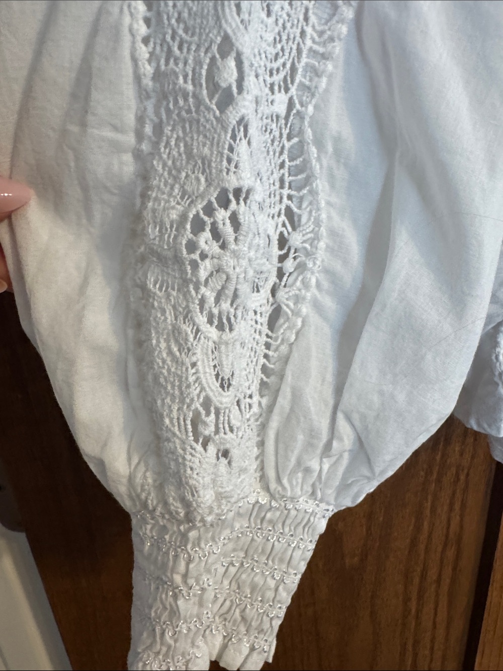 Women's White Lace-Trim Peasant Blouse - Picture 4 of 5